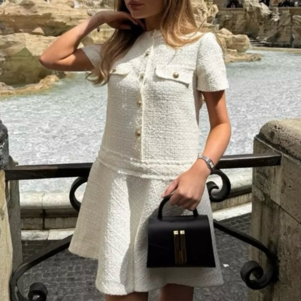 Zara Cream White Mini Dress Hold Buttons Medium